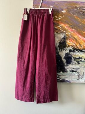 NWT Wide Leg Cotton Blend Pants in Deep Berry